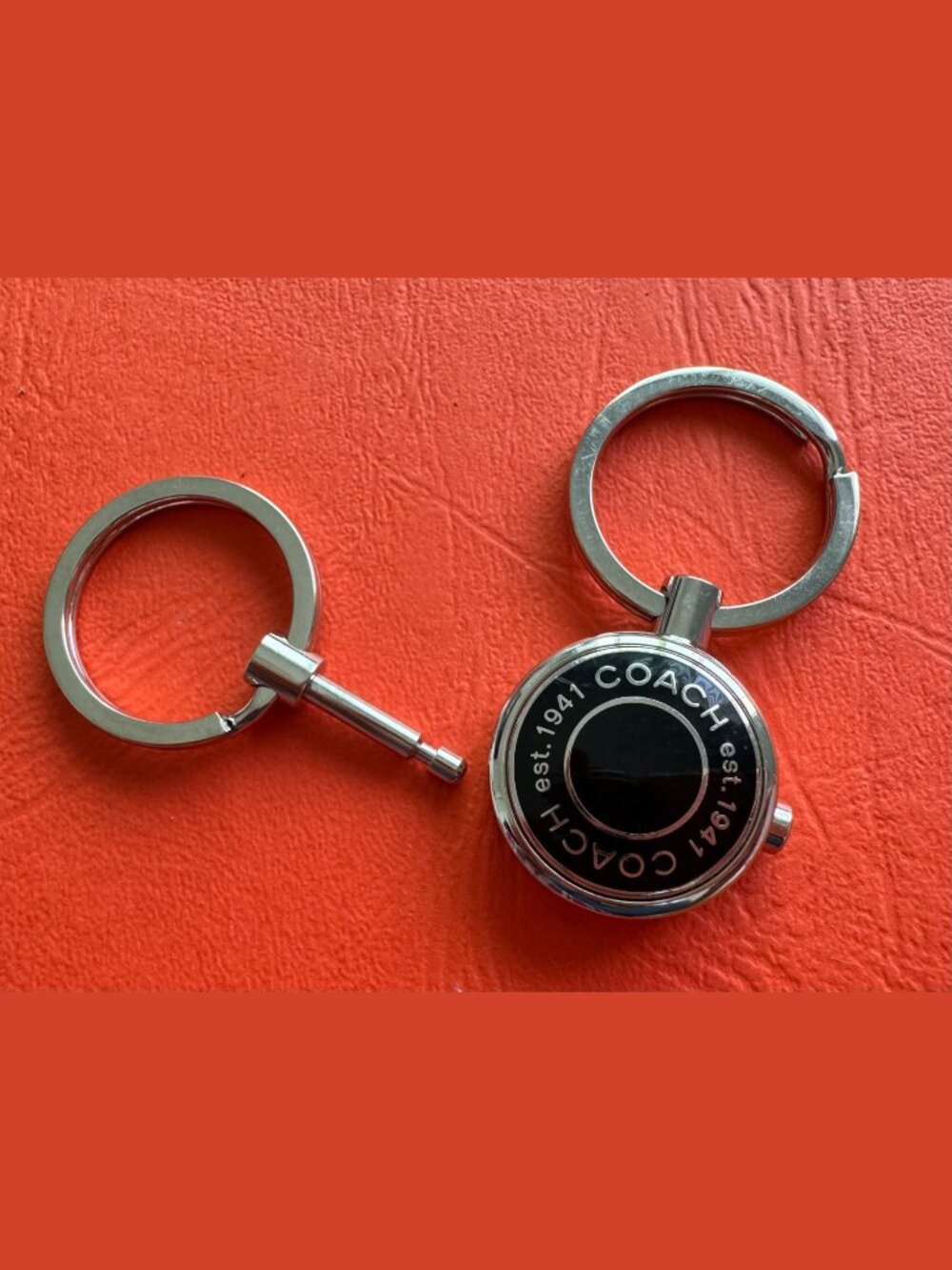 Vintage Coach Black Silver Enamel Valet Keychain Key Fob